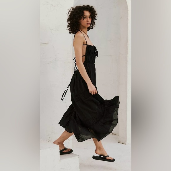 NEW Free People Taking Sides Tiered Cotton Maxi summer Dress Black sz S - Picture 2 of 10